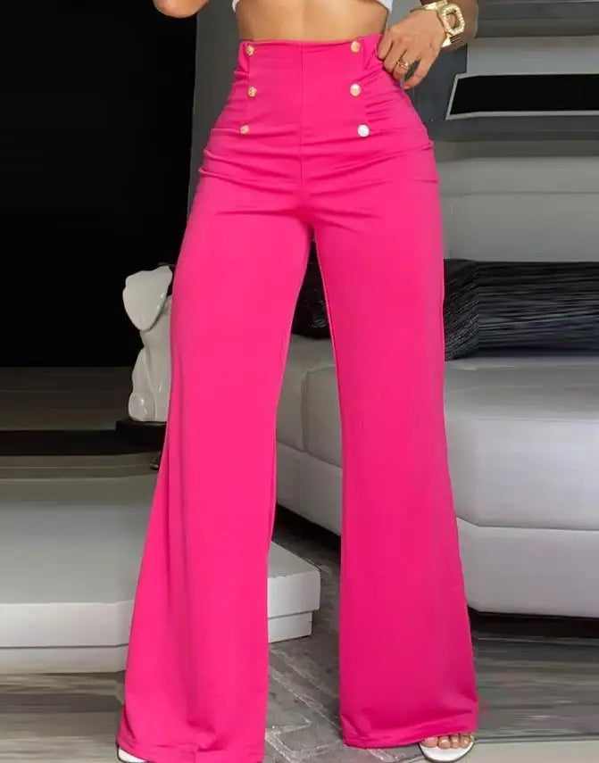 Elegant High Waist Wide Leg Bootcut Pants 2025 Summer European & American Fashion Simple Women's Flared Trousers