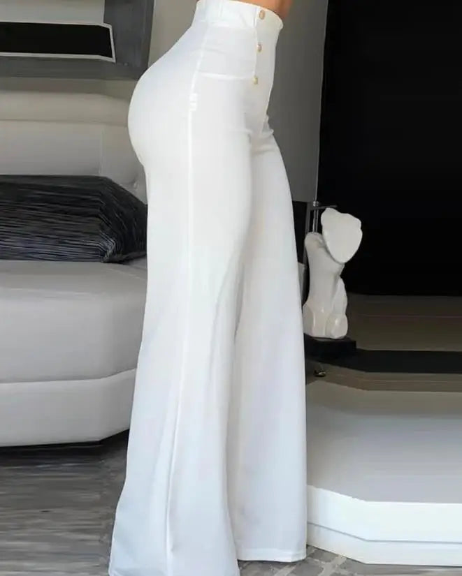 Elegant High Waist Wide Leg Bootcut Pants 2025 Summer European & American Fashion Simple Women's Flared Trousers