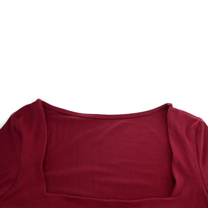 Autumn New T-shirt Women Sexy Low Chest Solid Elegant T-shirt Streetwear Fashion Long Sleeves Casual Slim Versatile Female Tees