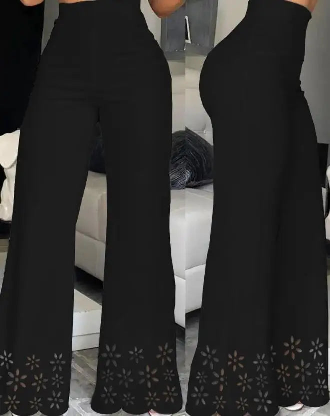 Elegant High Waist Wide Leg Bootcut Pants 2025 Summer European & American Fashion Simple Women's Flared Trousers