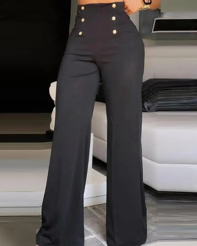 Elegant High Waist Wide Leg Bootcut Pants 2025 Summer European & American Fashion Simple Women's Flared Trousers