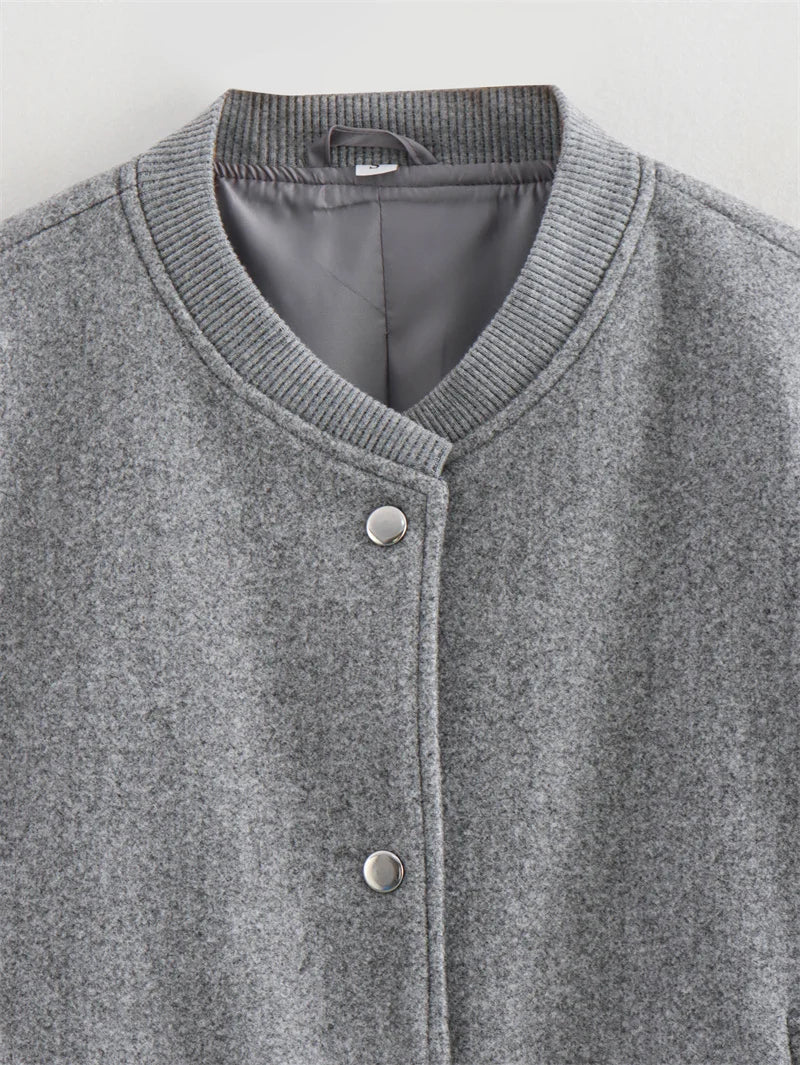 MUJER 2025 Women Jacket Cropped Bomber Jackets For Women Beige Black Tweed Jacket Woman Fashion Long Sleeve New In Short Coats