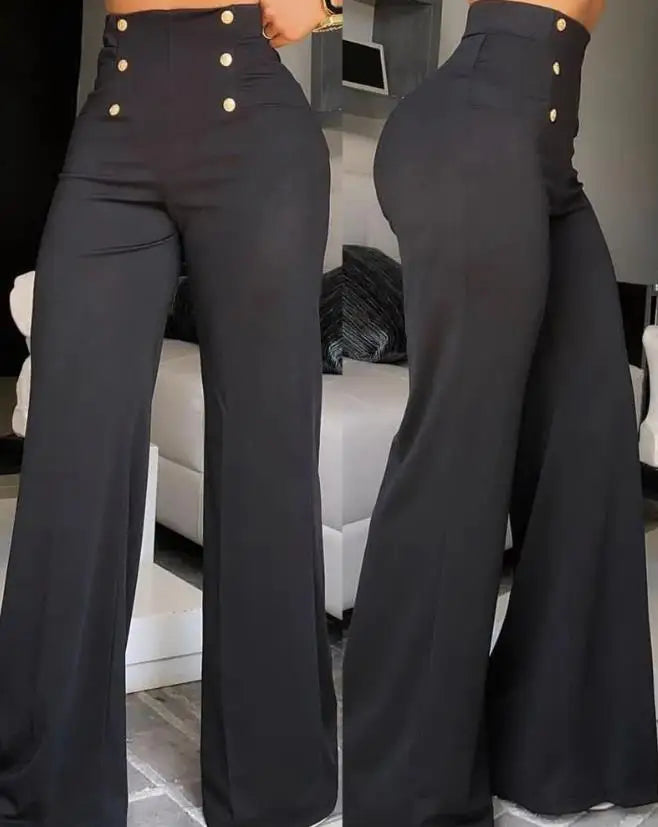 Elegant High Waist Wide Leg Bootcut Pants 2025 Summer European & American Fashion Simple Women's Flared Trousers