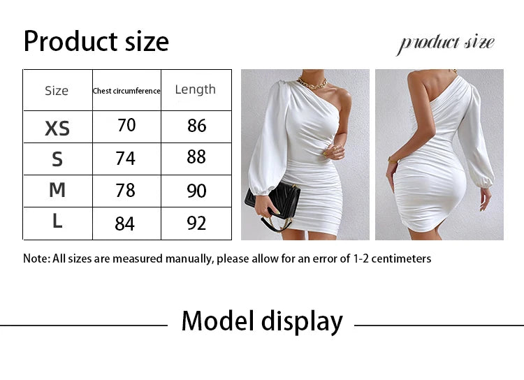 European and American sexy one shoulder long sleeved pleated skirt with wrapped buttocks dress