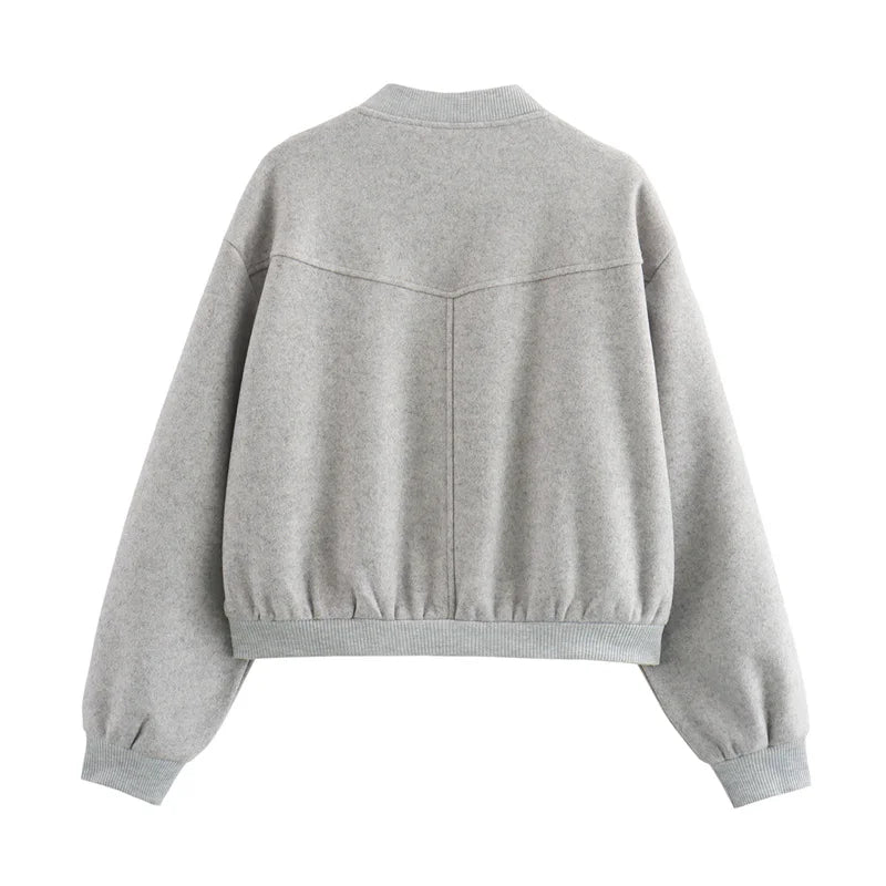 MUJER 2025 Women Jacket Cropped Bomber Jackets For Women Beige Black Tweed Jacket Woman Fashion Long Sleeve New In Short Coats