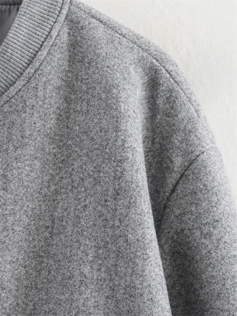 MUJER 2025 Women Jacket Cropped Bomber Jackets For Women Beige Black Tweed Jacket Woman Fashion Long Sleeve New In Short Coats