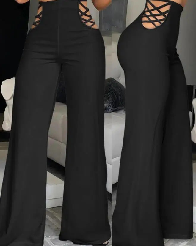 Elegant High Waist Wide Leg Bootcut Pants 2025 Summer European & American Fashion Simple Women's Flared Trousers