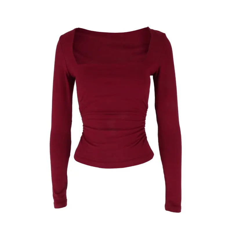 Autumn New T-shirt Women Sexy Low Chest Solid Elegant T-shirt Streetwear Fashion Long Sleeves Casual Slim Versatile Female Tees