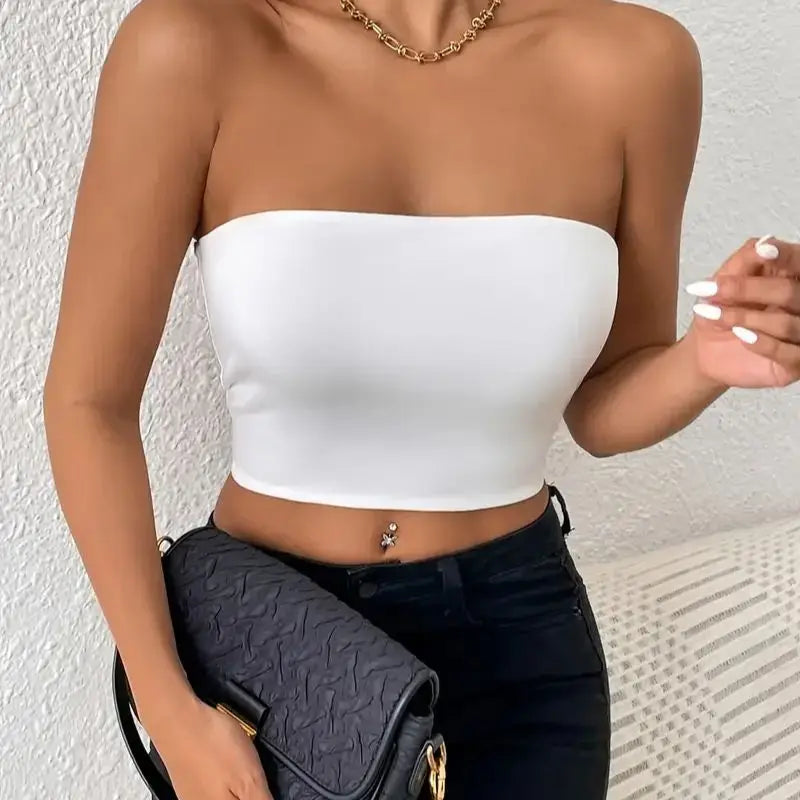 Sexy Bodycon Crop Tube Top, Solid Stretchy Tube Top, Casual Every Day Tops, Women's Clothing