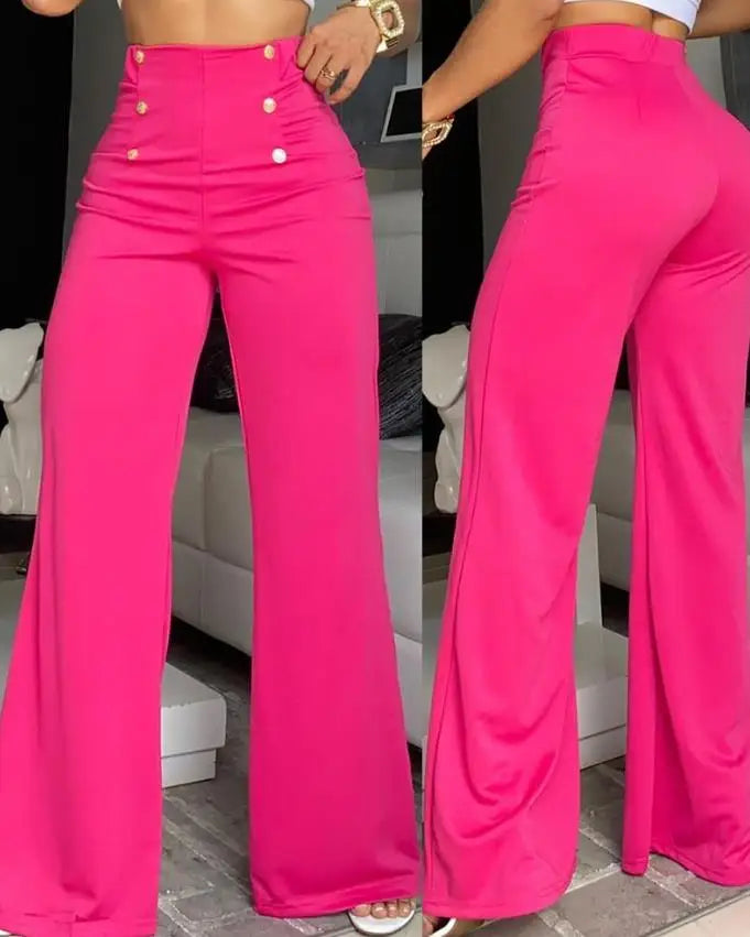 Elegant High Waist Wide Leg Bootcut Pants 2025 Summer European & American Fashion Simple Women's Flared Trousers