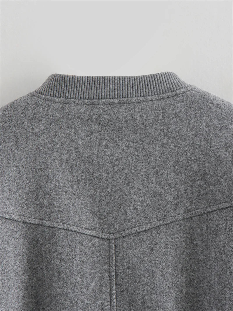 MUJER 2025 Women Jacket Cropped Bomber Jackets For Women Beige Black Tweed Jacket Woman Fashion Long Sleeve New In Short Coats