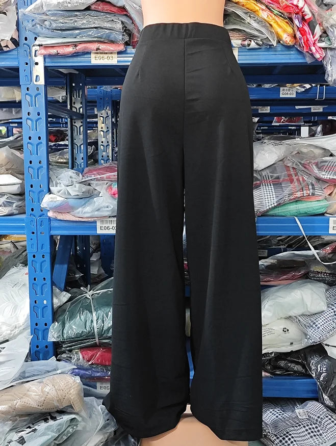 Elegant High Waist Wide Leg Bootcut Pants 2025 Summer European & American Fashion Simple Women's Flared Trousers