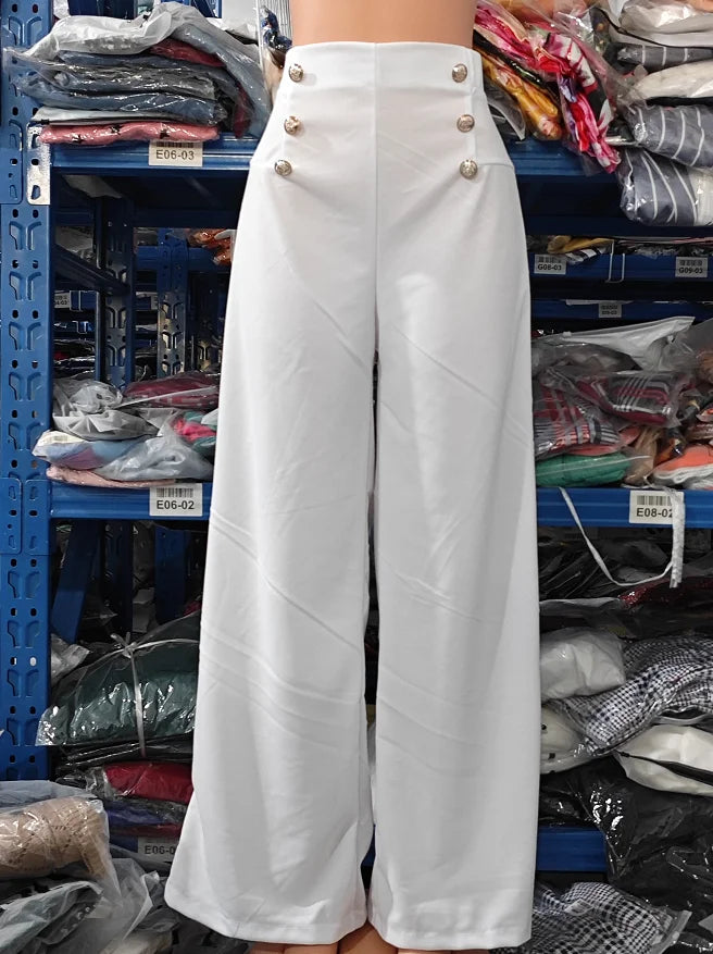 Elegant High Waist Wide Leg Bootcut Pants 2025 Summer European & American Fashion Simple Women's Flared Trousers