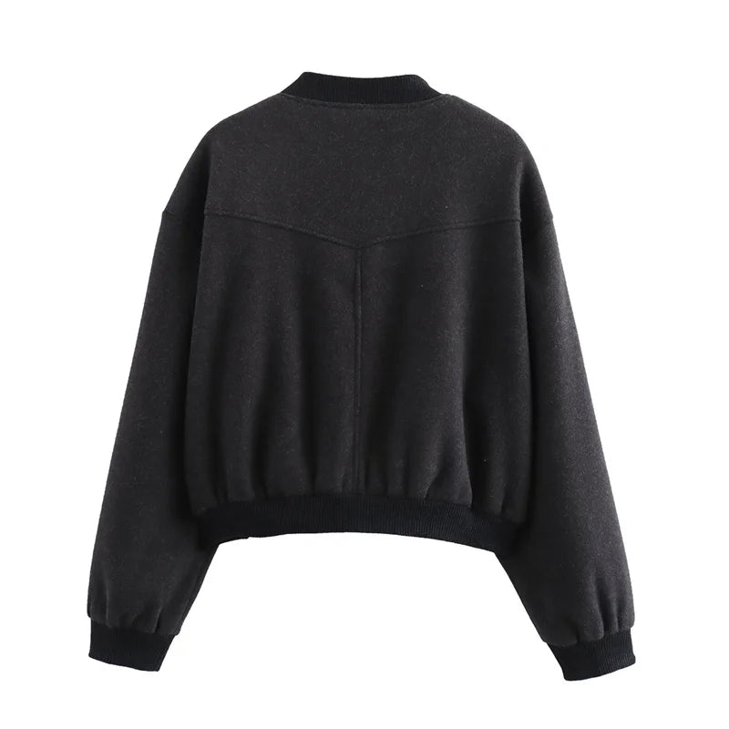 MUJER 2025 Women Jacket Cropped Bomber Jackets For Women Beige Black Tweed Jacket Woman Fashion Long Sleeve New In Short Coats