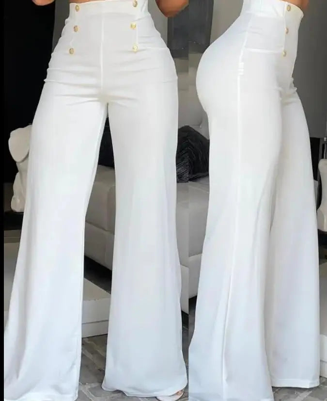 Elegant High Waist Wide Leg Bootcut Pants 2025 Summer European & American Fashion Simple Women's Flared Trousers